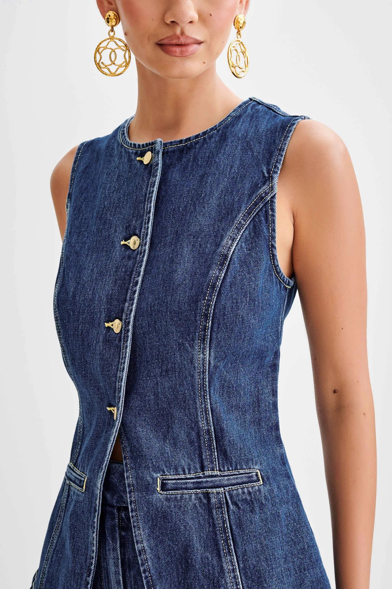 Evelina™ - Sleeveless Denim Set